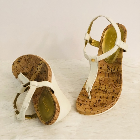 Chaps Shoes - Chaps T-strap Thong White Wedge Sandal